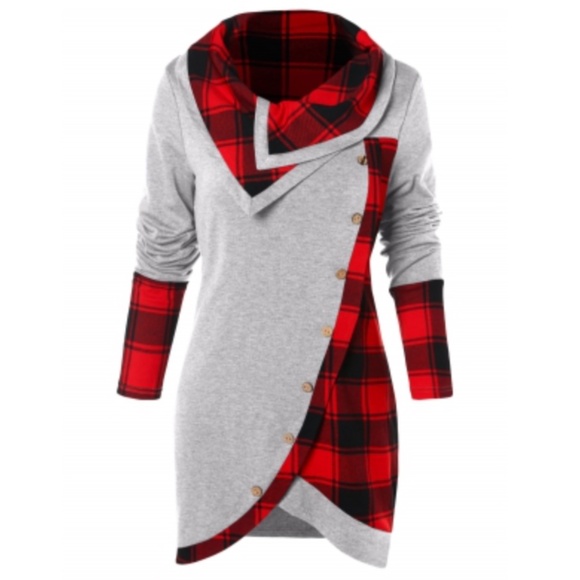 turtleneck tartan asymmetrical sweatshirt